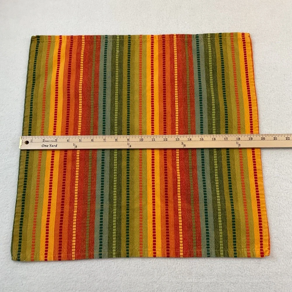 Pier 1 Vintage Striped Cloth Napkins Set of 10 Orange Green Yellow Square Autumn